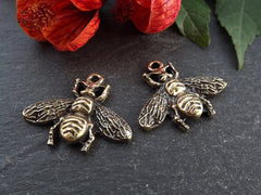 Bronze Bee Charms, Bumblebee Charms, Busy Bee Charms, Bee Pendant, Bee Jewelry, Bumble Bee Pendant, 25mm, Antique Bronze Plated