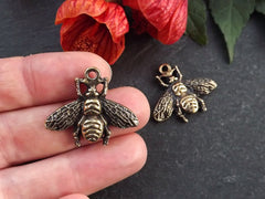 Bronze Bee Charms, Bumblebee Charms, Busy Bee Charms, Bee Pendant, Bee Jewelry, Bumble Bee Pendant, 25mm, Antique Bronze Plated