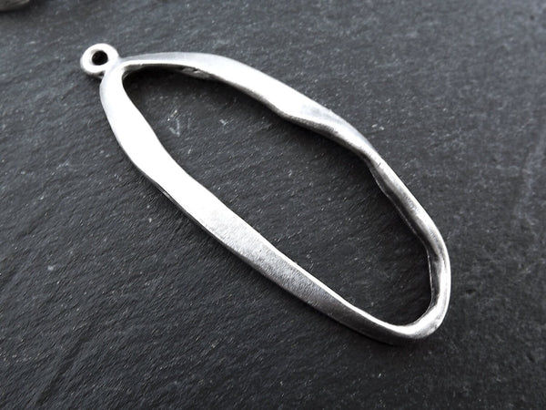 Oval Loop Pendant, Large Organic Loop, Ring Pendant, Oval Ring, Twisted Loop Pendant, Closed Loop, Connector, Matte Antique Silver, 1pc