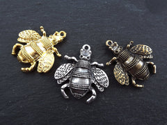 Bumblebee Bee Pendant Charm, Large Busy Bee Pendant, Bee Charm, Bee Jewelry, Bumble Bee Pendant, Antique Bronze Plated