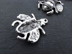 Large Silver Bee Pendant, Bumblebee Pendant, Busy Bee Pendant, Bee Charm, Bee Jewelry, Bumble Bee Pendant, Matte Antique Silver Plated