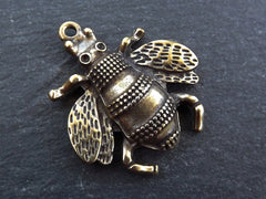 Bumblebee Bee Pendant Charm, Large Busy Bee Pendant, Bee Charm, Bee Jewelry, Bumble Bee Pendant, Antique Bronze Plated