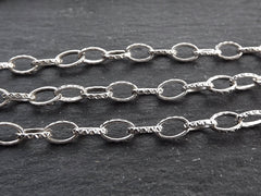 Silver Oval Link Chain, Etched Chain, Silver Chain, Delicate Chain, Textured Chain, 6 x 4mm, Antique Matte Silver, 1 Meter  or 3.3 Feet