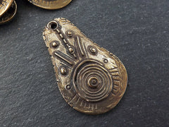 Bronze African Pendant, African Style Pendant, African Pattern, Ethnic Pendant, Tribal Pendant, Scroll, Boho, Teardrop, Antique Bronze