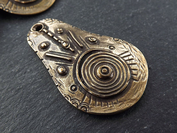 Bronze African Pendant, African Style Pendant, African Pattern, Ethnic Pendant, Tribal Pendant, Scroll, Boho, Teardrop, Antique Bronze