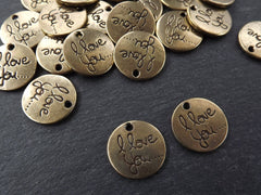 I Love You Charms, Love Charms, Round Charms, Valentines Charms, Valentines day, Bronze Love Charms, Double Sided, Rustic, Antique Bronze