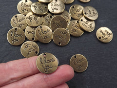 I Love You Charms, Love Charms, Round Charms, Valentines Charms, Valentines day, Bronze Love Charms, Double Sided, Rustic, Antique Bronze