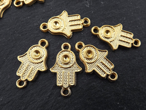 Hamsa Charms, Hand Charms, Hamsa Connectors, Small Hamsa, Hamsa Hand, Hamsa, Boho, Hand of Fatima Charm, 22k Matte Gold, 5PC