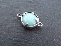 Pale Aqua Evil Eye, Jade Stone, Evil Eye Charm, Evil Eye Pendant, Connector, Lucky, Protective, Caged Eye Charm, Antique Silver, T1