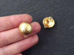 Hammered Dome Posts, Post Earrings, Dome Earrings, Stud Earrings, Ear Post, Earring Component, 22k Matte Gold, 1 Pair, with Butterfly Backs