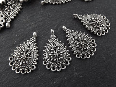 Filigree Chandelier, Flourish Pendant, Chandelier Charm, Earring Chandelier, Silver Chandelier, Telkari Pendant, 5 Loop, Antique Silver, 4pc