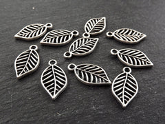 10 Silver Leaf Charms, Skeleton Leaf, Autumn Leaves, Fall Fashion, Nature Charms, Silver Leaves, Matte Antique Silver Plated, 10pc