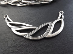 Silver Collar Pendant, Bib Pendant, Leaf Necklace, Focal Collar, Pendant Connector, Bib Blank, Crescent, Matte Antique Silver Plated - 1PC