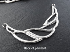 Silver Collar Pendant, Bib Pendant, Leaf Necklace, Focal Collar, Pendant Connector, Bib Blank, Crescent, Matte Antique Silver Plated - 1PC