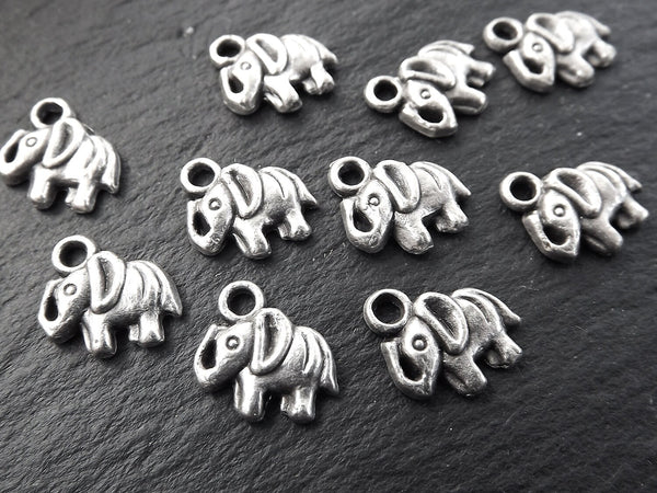 Mini Elephant Pendant Charms, Silver Elephant Drop Charms, Bracelet Charms, Tiny Elephant Charms, Matte Antique Silver Plated, 10pcs