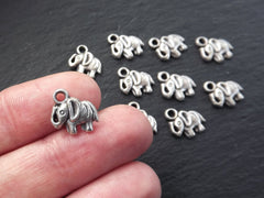 Mini Elephant Pendant Charms, Silver Elephant Drop Charms, Bracelet Charms, Tiny Elephant Charms, Matte Antique Silver Plated, 10pcs