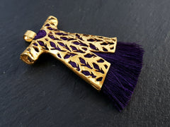 Purple Tassel Pendant, Caftan Tassel, Deep Purple, Purple Silk Tassel, Caftan Pendant, Turkish Caftan, Ottoman, 22k Matte Gold Plated, 1PC