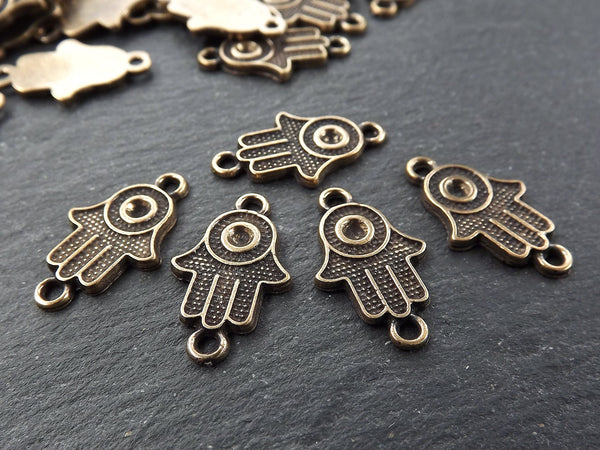 Bronze Hamsa Charms, Hand Charms, Hamsa Connectors, Small Hamsa, Hamsa Hand, Hamsa, Boho, Hand of Fatima Charm, Antique Bronze, 5PC