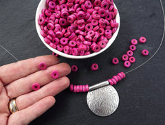 Bubblegum Pink Wood Beads, Pink Wooden Beads, Heishi Beads, Round Wood Spacers, Pink Beads, Pink Disc, 8mm Choose 50pcs, 200pcs or 400pcs