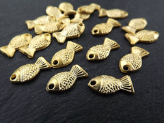 Mini Fish Charms, Small Fishes, Gold Fish Charms, Bracelet Charm, Symbol, Unity, Fidelity, Abundance, Wealth, 22k Matte Gold Plated, 20pcs