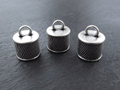 Silver Bead Caps, Silver Tassel Caps, Diagonal Line, Line Pattern, Cord Caps, End Caps, Large Bead Caps, Antique Matte Silver Plated, 3pc