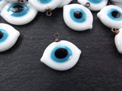 White Evil Eye Charm, Glass Evil Eye, Lampwork Evil Eye, Evil Eye Pendant, Amulet, Protective, Lucky, Handmade, Ellipse, 1pc