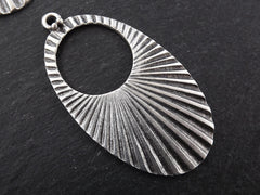 Large Oval Loop Pendant, Corrugated Earring Pendant, Art Deco, Minimalist, Sun Ray Pendant, Silver Pendant, Antique Matte Silver, 1pc