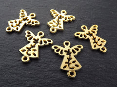 Angel Charm Pendant Connectors, Gold Mini Angel Charms, Fretwork Angel Charms, Bracelet Charm, 22k Matte Gold Plated