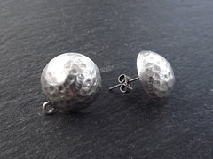 Hammered Dome Posts, Post Earrings, Dome Earrings, Stud Earrings, Ear Post, Earring Component, Matte Silver, 1 Pair, with Butterfly Backs