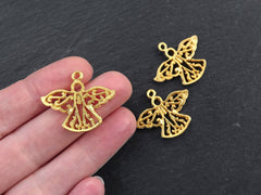Gold Angel Charms, Rustic Angel Charms, Angel Pendants, Guardian Angel Charm, Angel Findings, Angel Components, 22k Matte Gold Plated, 3pc