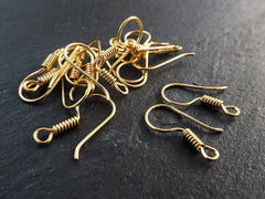 Gold Ear Wires, French Ear Wires, Earring Hooks, Earring Wires, Ear Hooks, Hook with Coil, Metal Ear Wires, Shiny 22k Gold Plated, 12 pairs