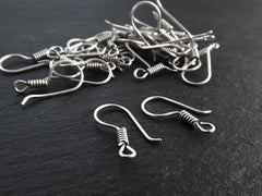 Silver Ear Wires, French Ear Wires, Earring Hooks, Earring Wires, Hook with Coil, Metal Ear Wires, Antique Matte Silver Plated, 12 pairs