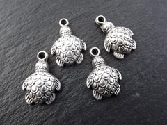Silver Turtle Charms, Sea Turtle Charms, Small Turtle Pendant, Beach Charm, Turtle Pendant, Animal Charm, Matte Antique Silver Plated, 4pc