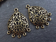 Teardrop Lace Pendant, Connector Pendants, Chandelier Pendant, Earring Chandelier, Filigree, Earring Links, Multi Loop, Antique Bronze, 2pc