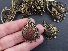 Teardrop Lace Pendant, Connector Pendants, Chandelier Pendant, Earring Chandelier, Filigree, Earring Links, Multi Loop, Antique Bronze, 2pc