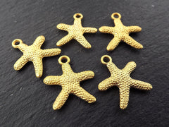 Starfish Charms Sea Star Charms, Beach Jewelry Style, Bracelet Charms, Nautical charms, Sea Life, Sea Creature, 22k Matte Gold, 5pcs