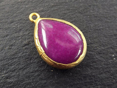 Purple Stone Pendant, Violet Purple, Teardrop Pendant, Purple Jade Pendant, Gemstone Pendant, Earring Pendant, 22k Matte Gold Bezel 1pc