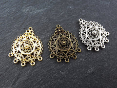 Round Filigree Chandelier Earring Pendant Connectors, Earring Links, Multi Loop, Multi Strand Connector, Antique Bronze Plated Brass, 4pc