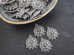 Round Filigree Earring Chandelier Pendant, Connector Pendants, Earring Links, Multi Loop, Antique Silver, 4pc