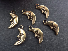 Moon Charm, Smiling Moon Charms, Bronze Moon Charms, Crescent Moon, Moon Face, Half Moon, Man in the moon, Antique Bronze, 6pcs - T2