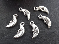 Moon Charm, Smiling Moon Charms, Silver Moon Charms, Crescent Moon, Moon Face, Half Moon, Man in the moon, Antique Bronze, 6pcs - T1