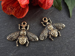 Bronze Bee Charms, Bumblebee Charms, Busy Bee Charms, Bee Pendant, Bee Jewelry, Bumble Bee Pendant, 25mm, Antique Bronze Plated