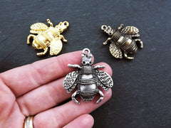 Bumblebee Bee Pendant Charm, Large Busy Bee Pendant, Bee Charm, Bee Jewelry, Bumble Bee Pendant, Antique Bronze Plated