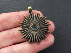 All Seeing Eye Pendant, All Seeing Eye Charm, Eye of Providence, Rays of Light, Talisman Jewelry, Evil Eye, Teal, Antique Bronze, 1pc