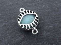 Pale Aqua Evil Eye, Jade Stone, Evil Eye Charm, Evil Eye Pendant, Connector, Lucky, Protective, Caged Eye Charm, Antique Silver, T1