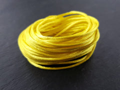 Yellow Satin Cord, Rattail, Shamballa, Macrame, Nylon, Kumihimo, Beading String, Knotting Cord, 2mm, 10 Meters = 10.93 yards = 32.80 feet