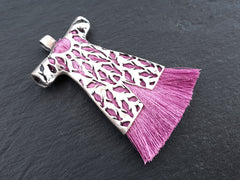 Purple Tassel Pendant, Caftan Tassel, Luscious Lavender, Purple Silk Tassel, Caftan Pendant, Turkish Caftan, Ottoman, Matte Silver Plated