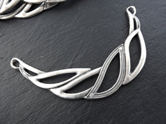 Silver Collar Pendant, Bib Pendant, Leaf Necklace, Focal Collar, Pendant Connector, Bib Blank, Crescent, Matte Antique Silver Plated - 1PC