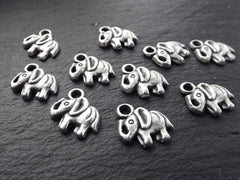 Mini Elephant Pendant Charms, Silver Elephant Drop Charms, Bracelet Charms, Tiny Elephant Charms, Matte Antique Silver Plated, 10pcs