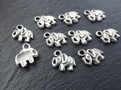 Mini Elephant Pendant Charms, Silver Elephant Drop Charms, Bracelet Charms, Tiny Elephant Charms, Matte Antique Silver Plated, 10pcs